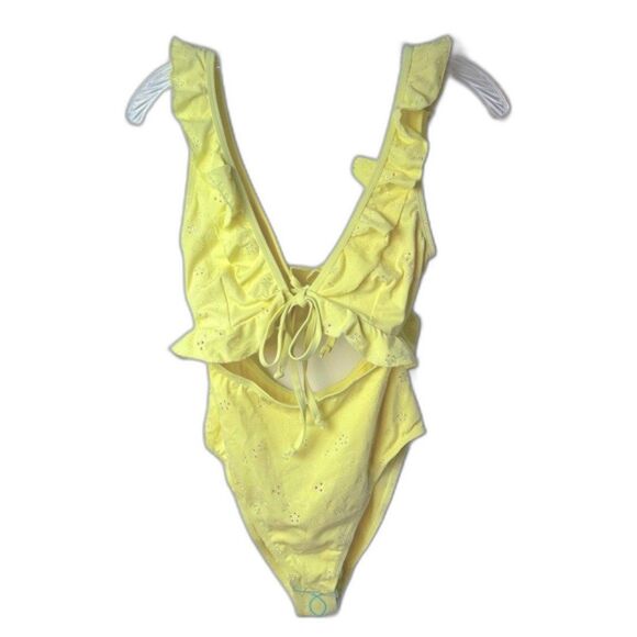 ASOS DESIGN Eyelet Tie Front Swimsuit Yellow Size 6 BNWT - Picture 5 of 8